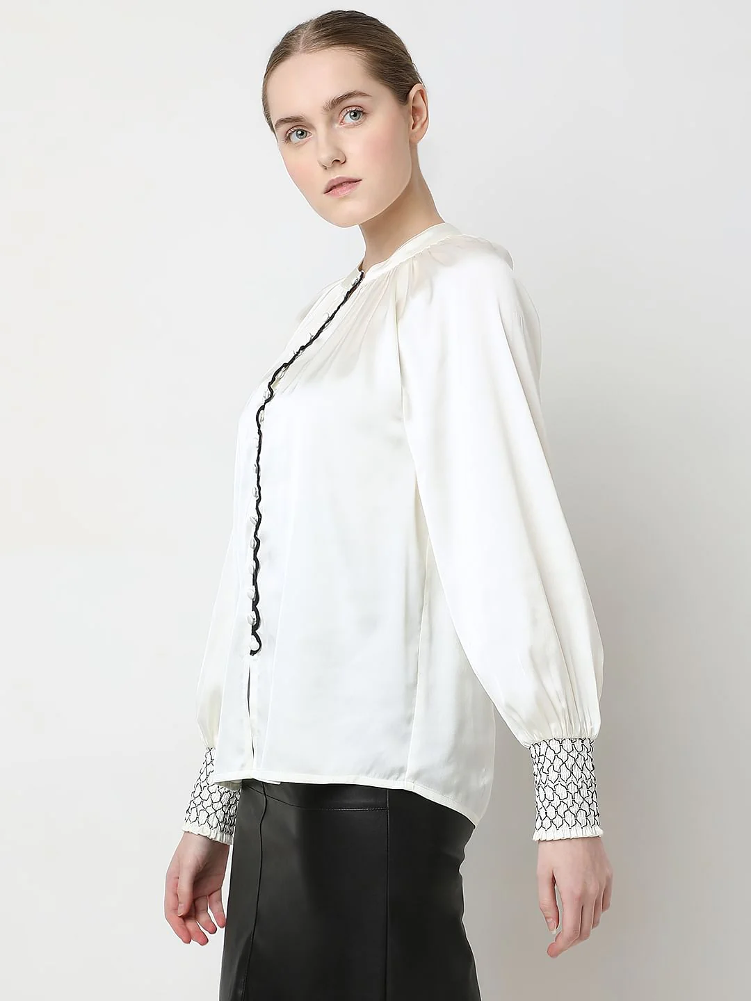 White Contrast Stitch Detail Top - Image 3