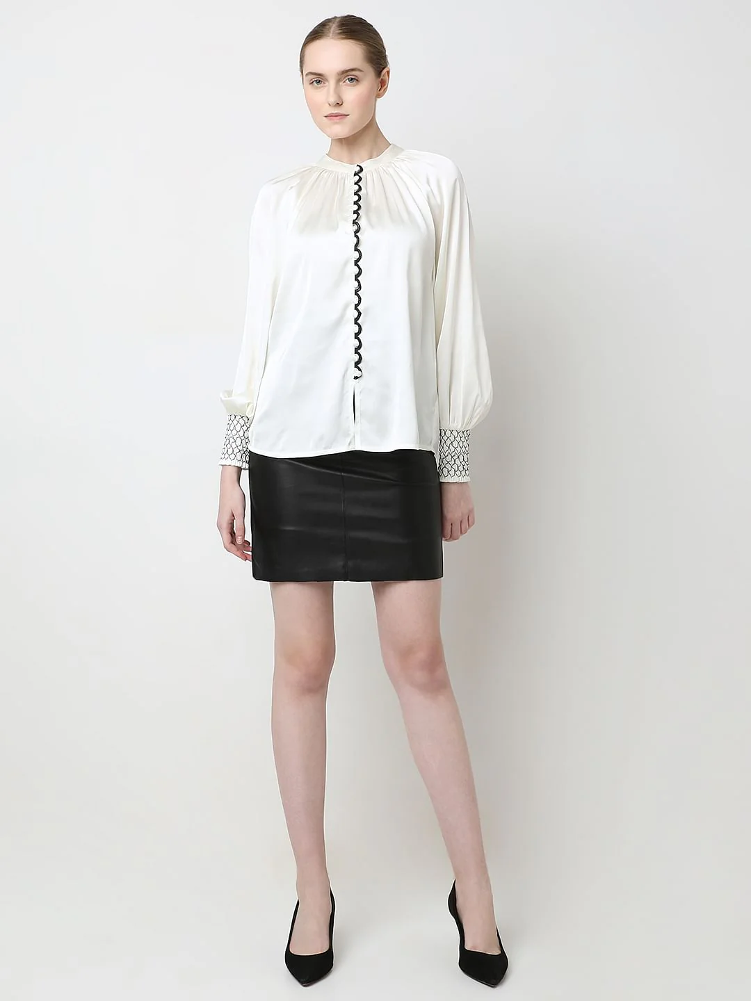 White Contrast Stitch Detail Top - Image 5