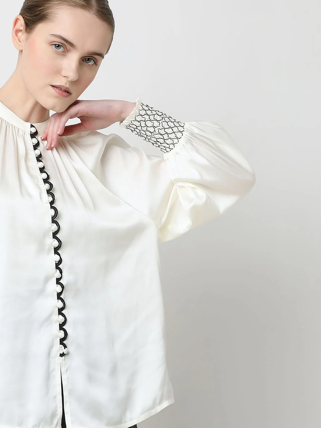 White Contrast Stitch Detail Top - Image 6
