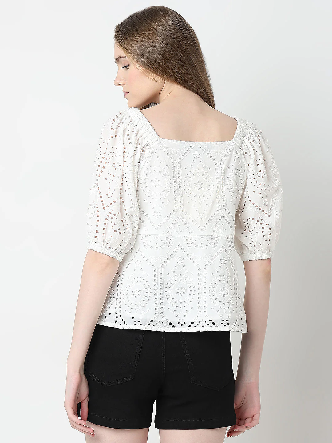 White Schiffli Peplum Top - Image 4