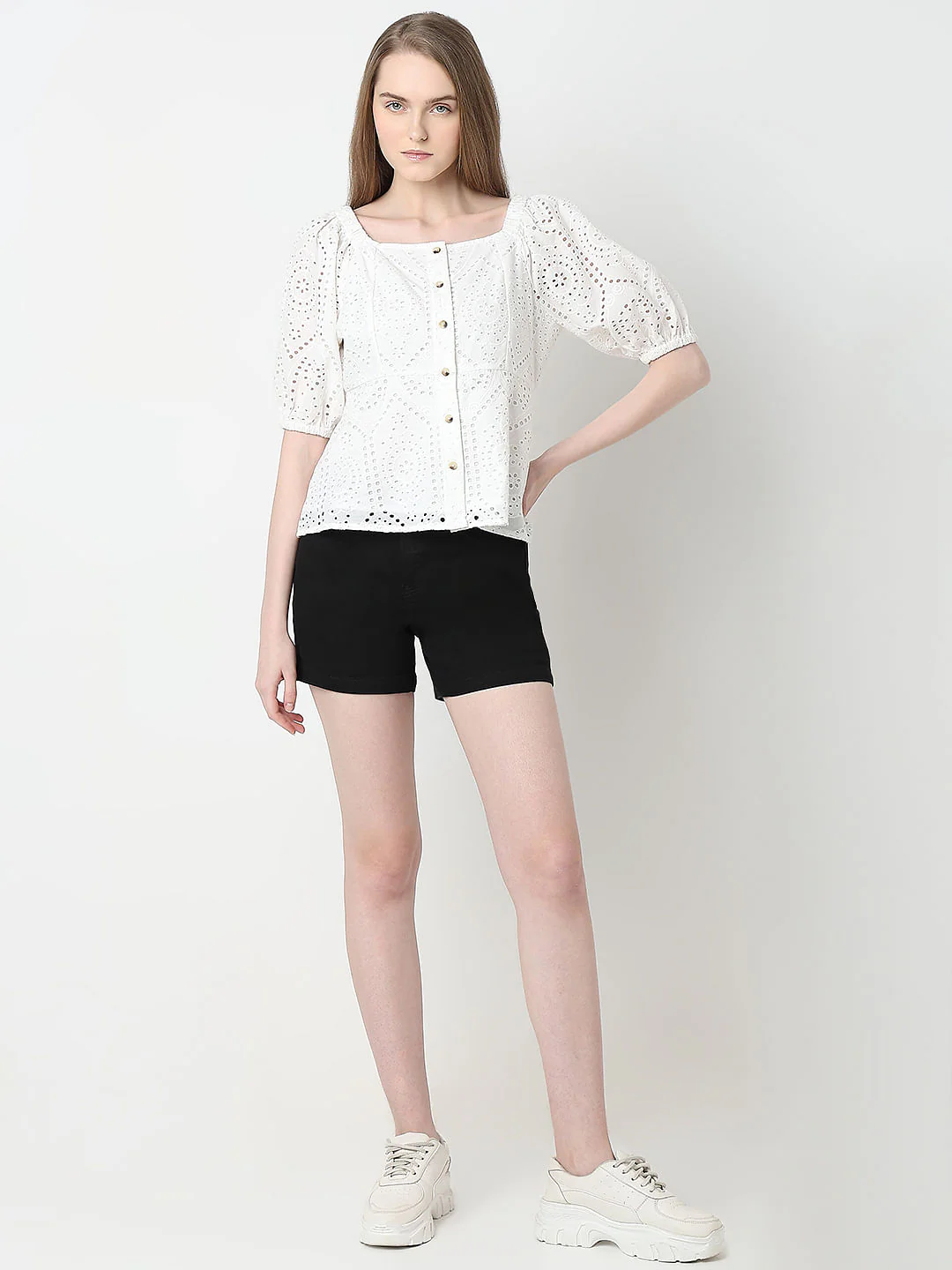 White Schiffli Peplum Top - Image 5