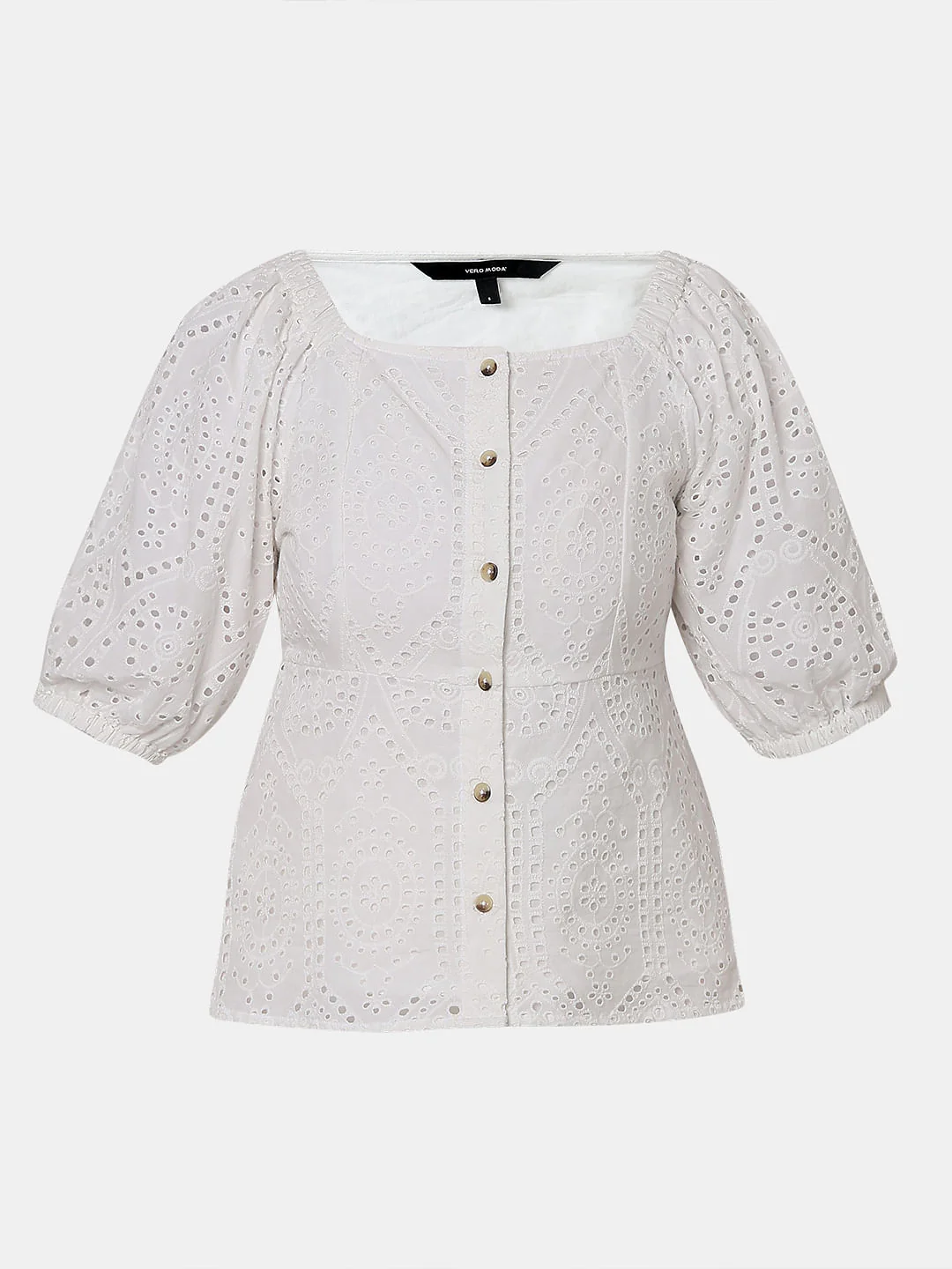 White Schiffli Peplum Top - Image 7