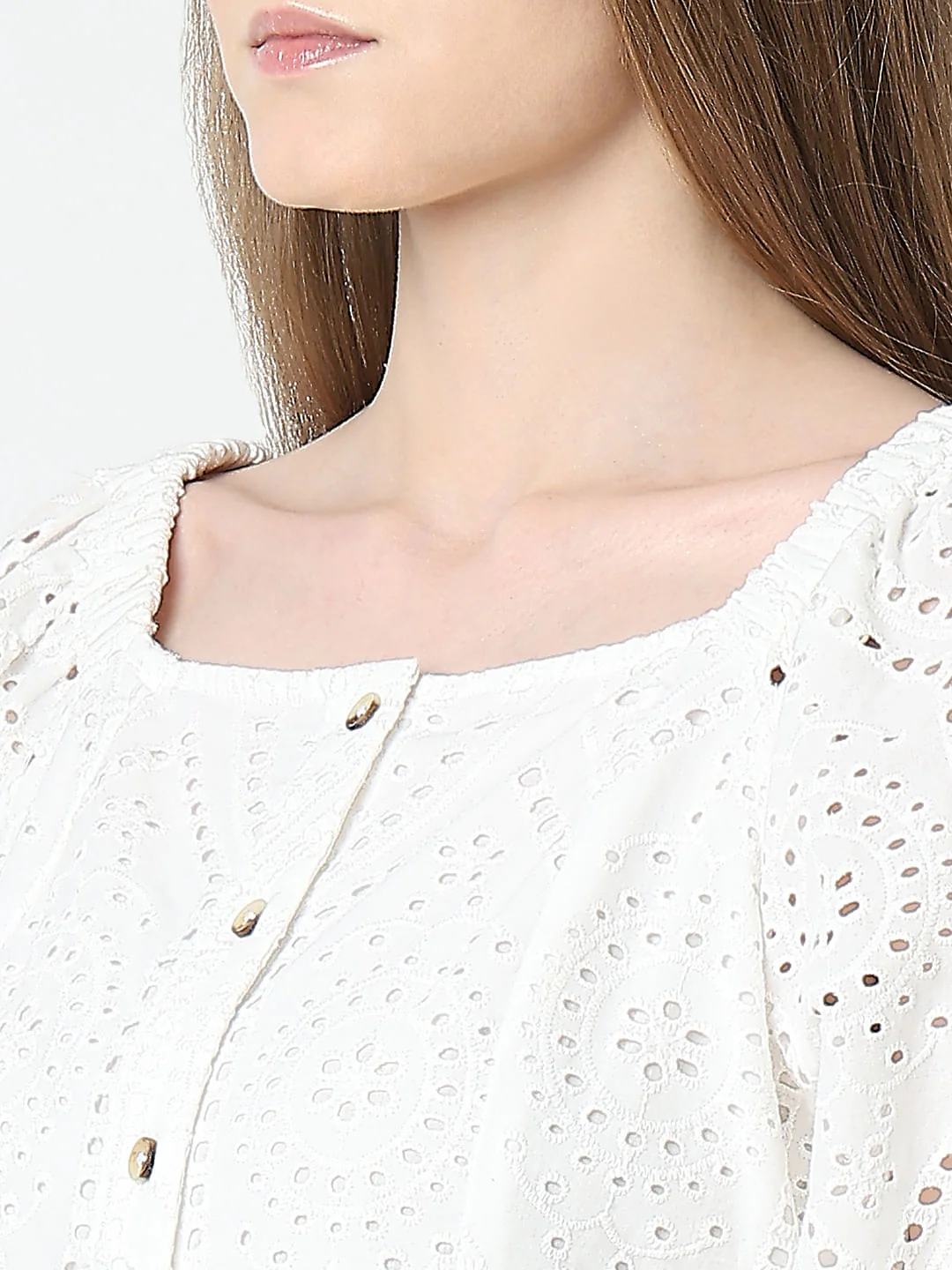White Schiffli Peplum Top - Image 8