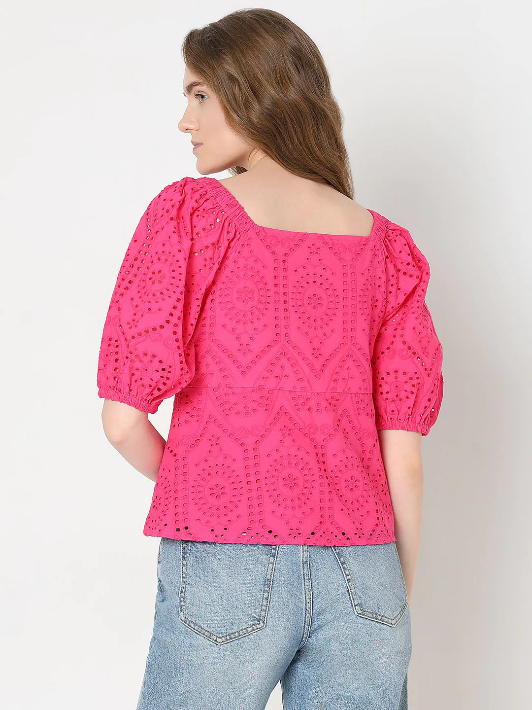 Pink Schiffli Peplum Top - Image 4