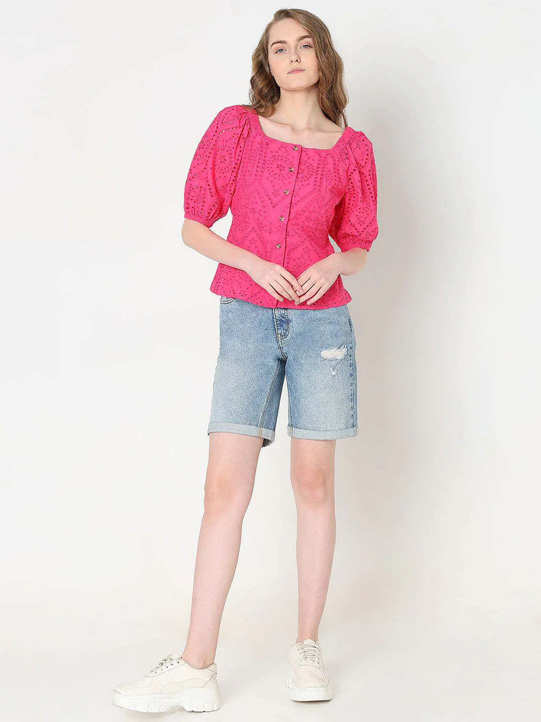Pink Schiffli Peplum Top - Image 5