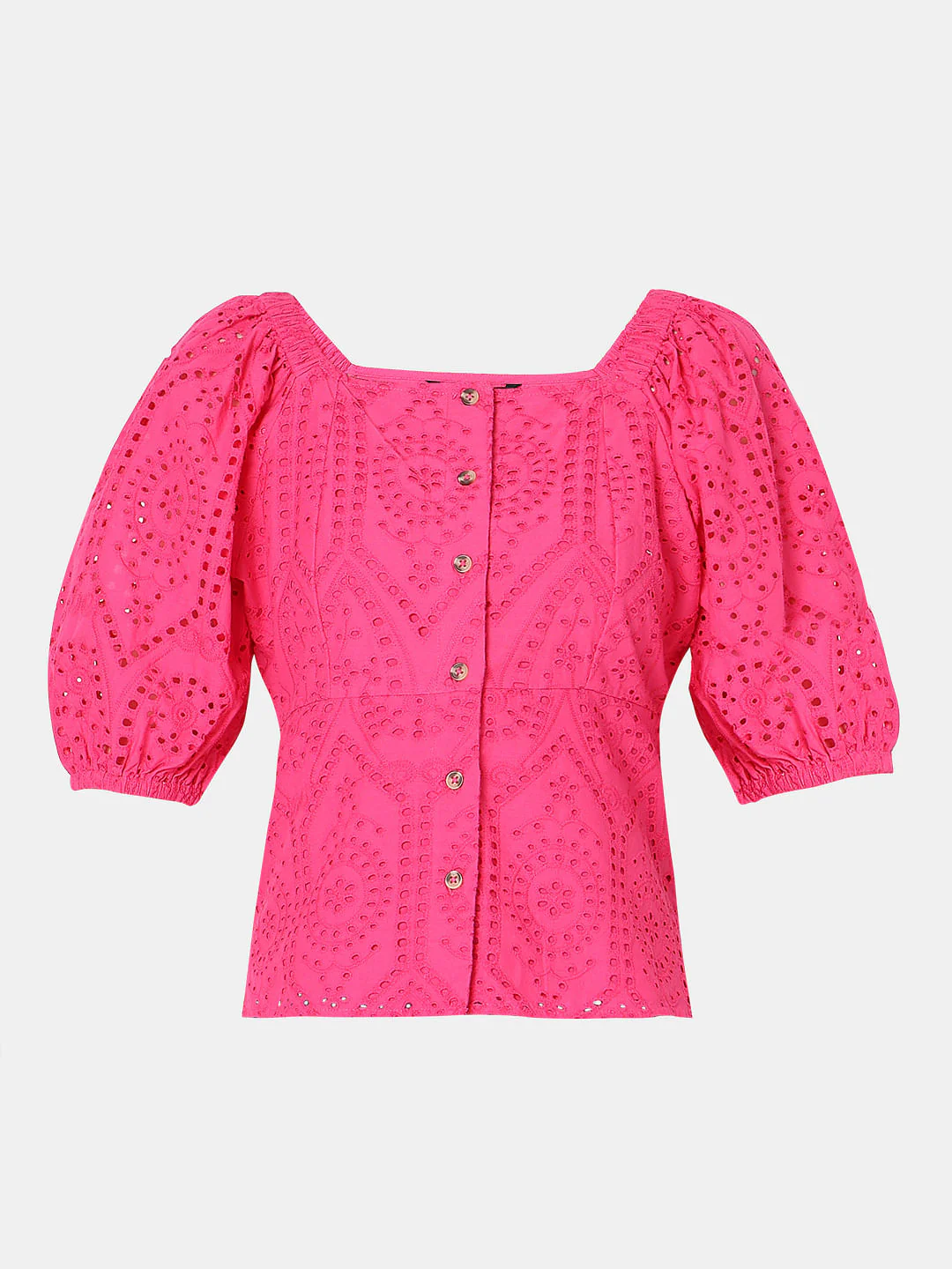 Pink Schiffli Peplum Top - Image 7