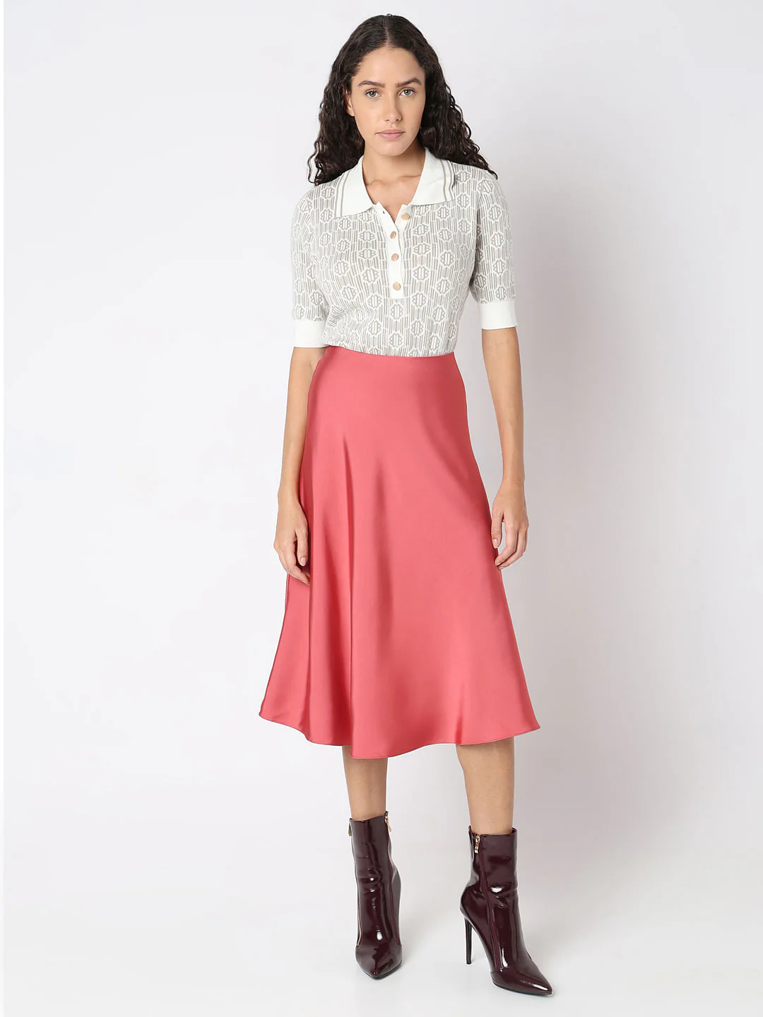Rose Pink Satin Midi Skirt - Image 5