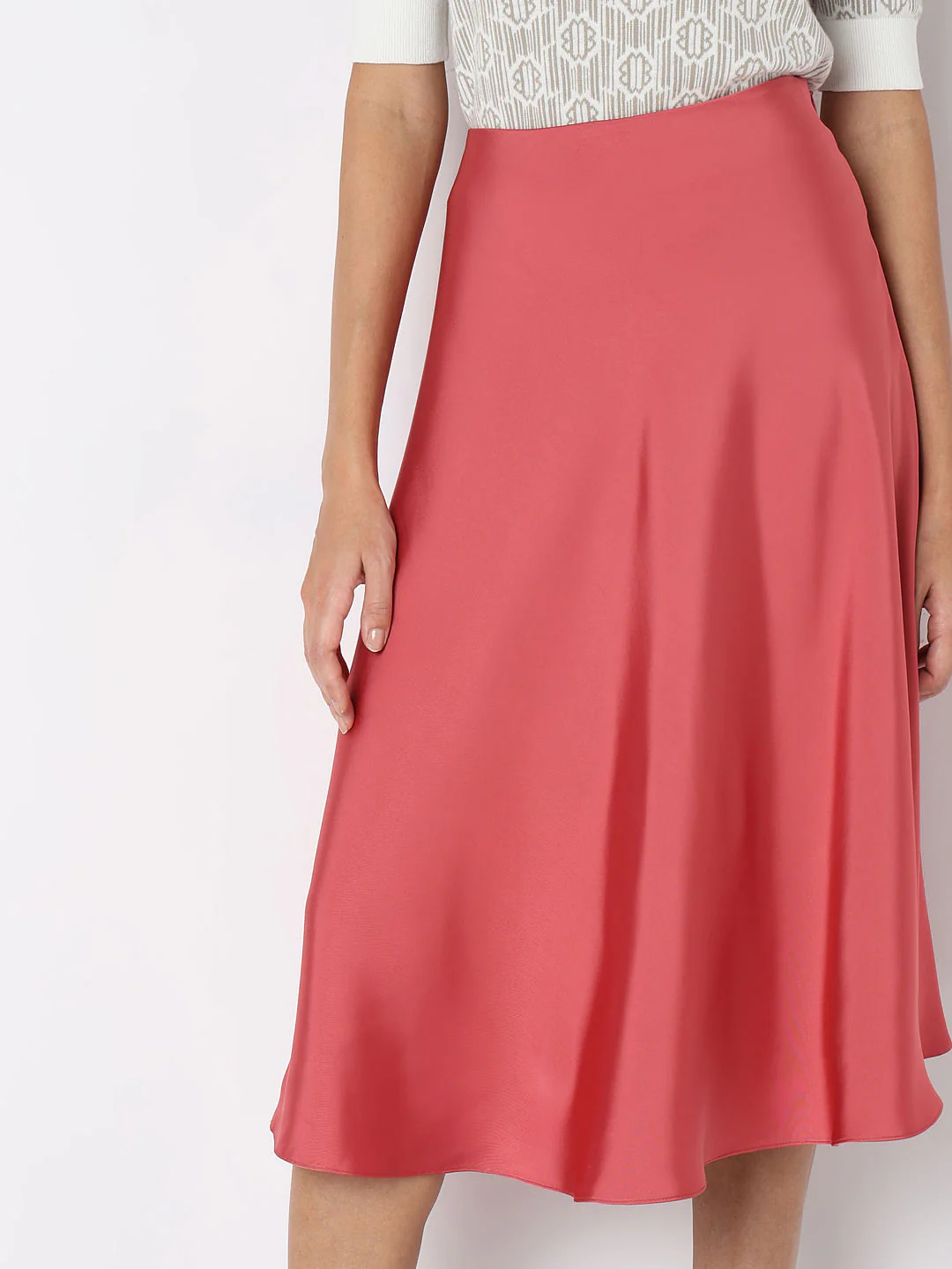Rose Pink Satin Midi Skirt - Image 6