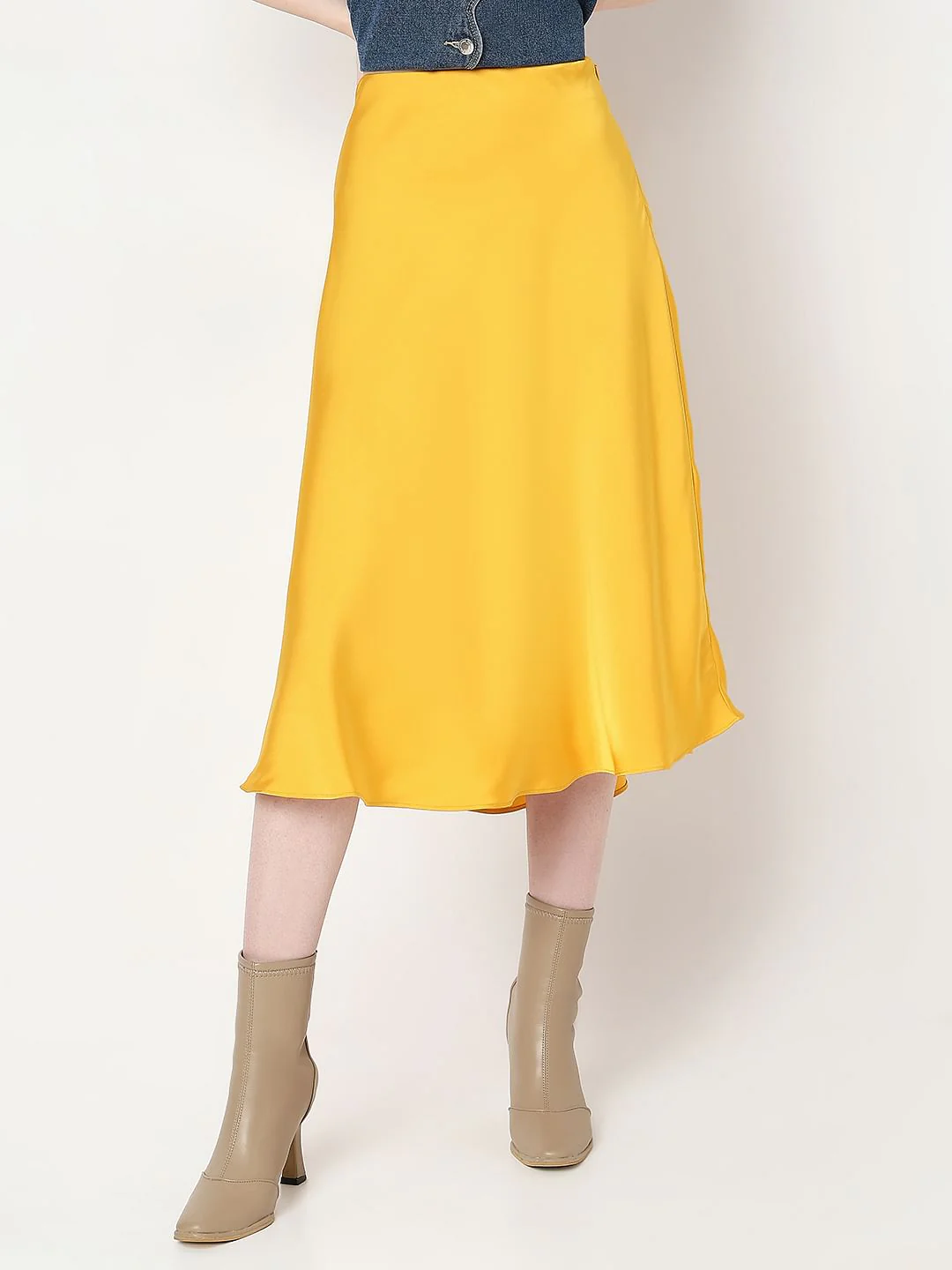 Bright Yellow Satin Midi Skirt - Image 2