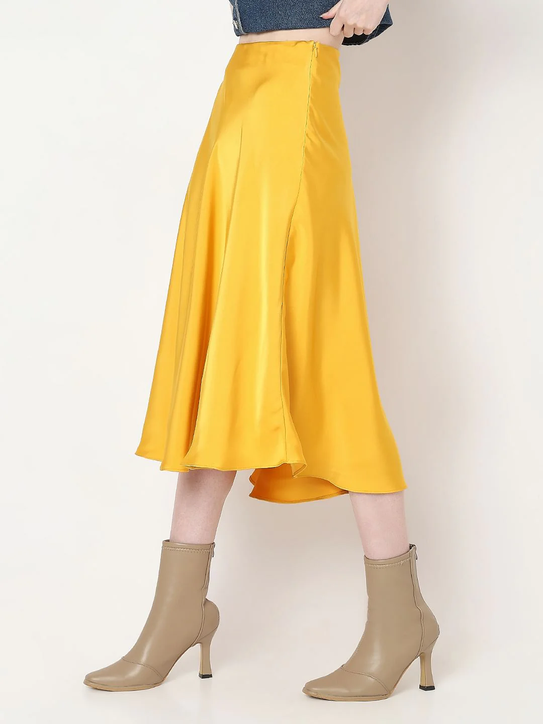 Bright Yellow Satin Midi Skirt - Image 3