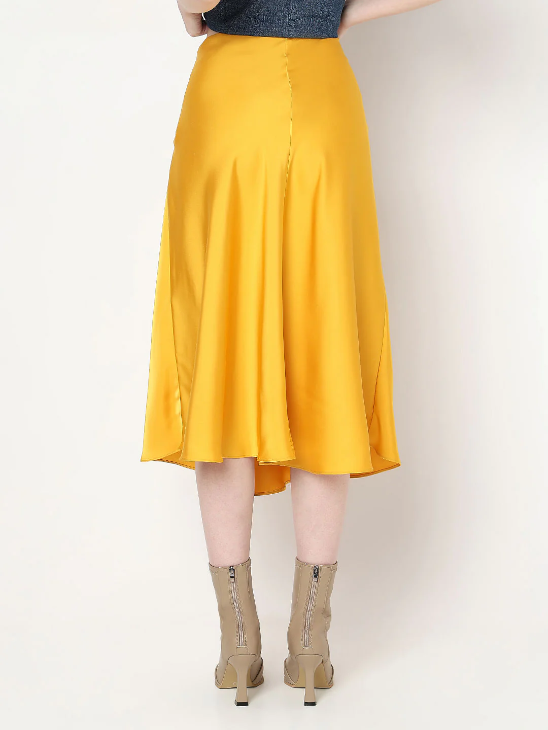 Bright Yellow Satin Midi Skirt - Image 4
