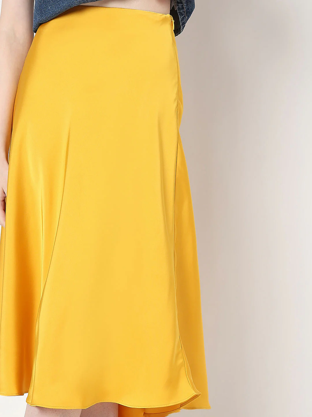 Bright Yellow Satin Midi Skirt - Image 6