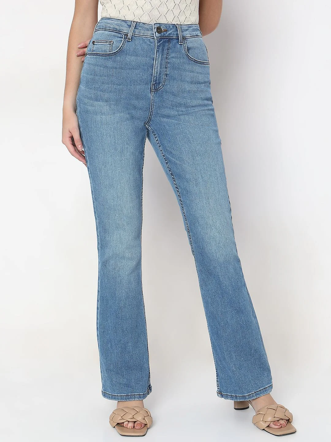 Light Blue High Rise Flared Jeans - Image 2