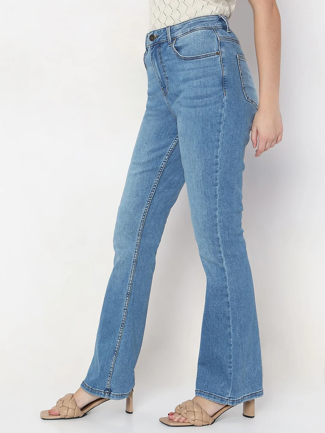 Light Blue High Rise Flared Jeans - Image 3