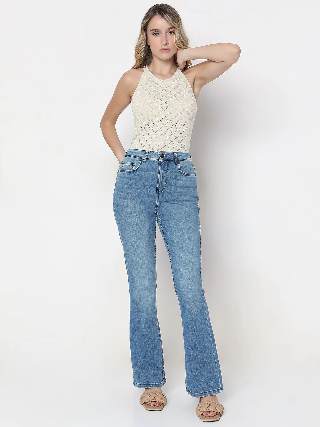 Light Blue High Rise Flared Jeans - Image 5