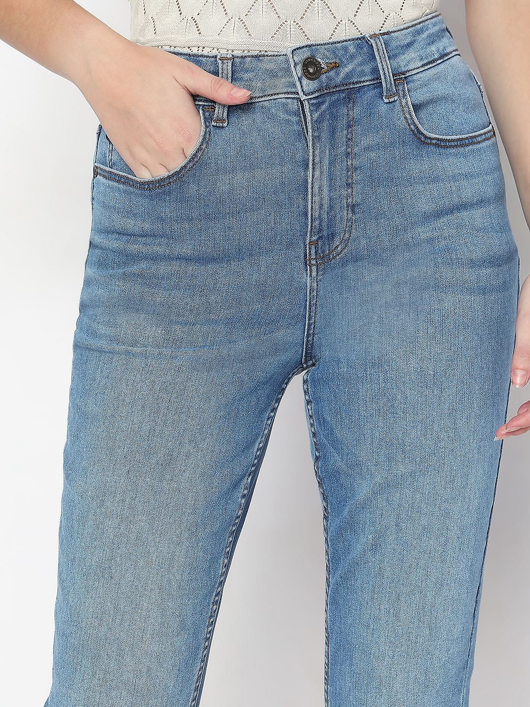 Light Blue High Rise Flared Jeans - Image 6