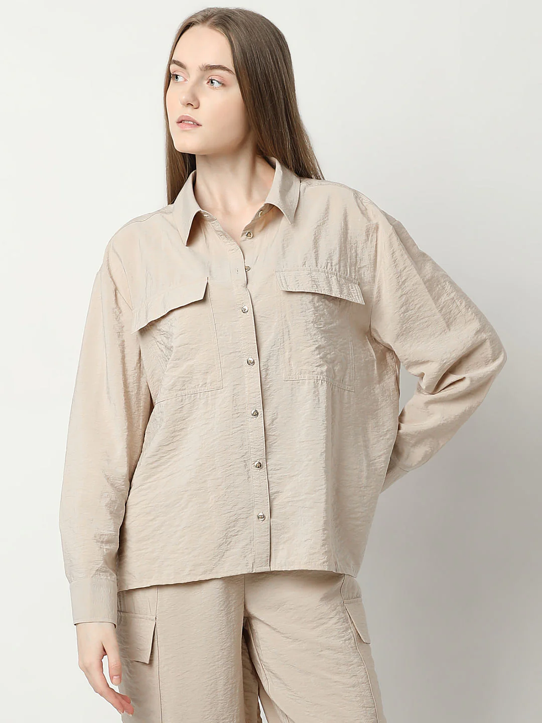 Beige Co-Ord Set Utility Shirt - Image 2