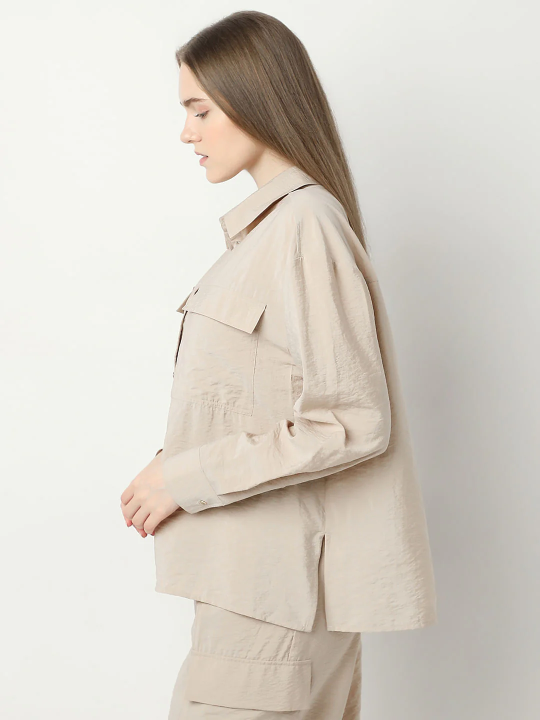 Beige Co-Ord Set Utility Shirt - Image 3