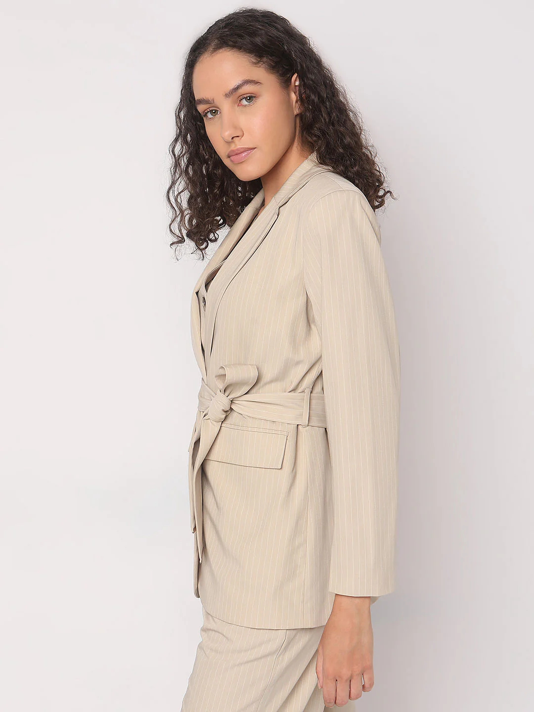 Beige Striped Co-Ord Set Blazer - Image 3