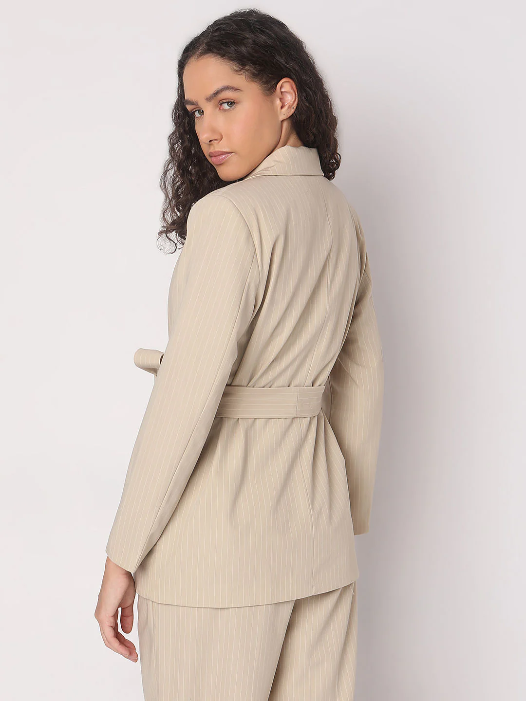 Beige Striped Co-Ord Set Blazer - Image 4
