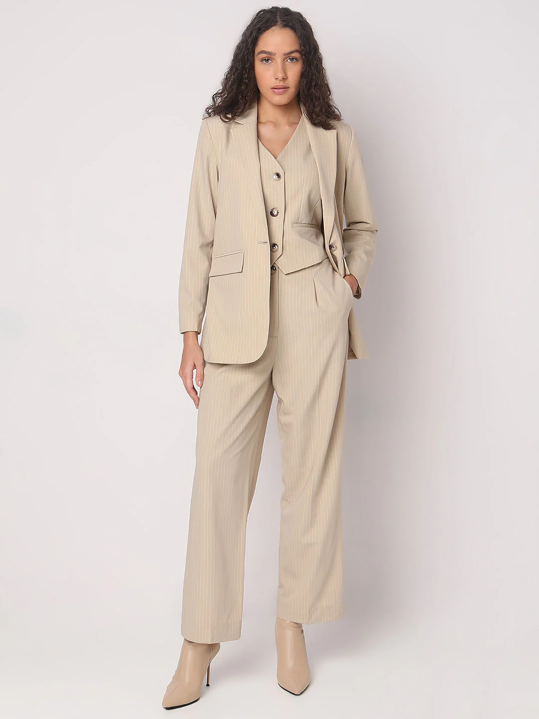 Beige Striped Co-Ord Set Blazer - Image 5