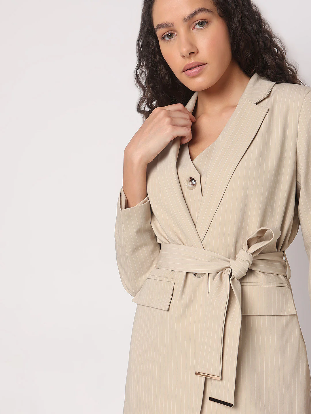 Beige Striped Co-Ord Set Blazer - Image 6
