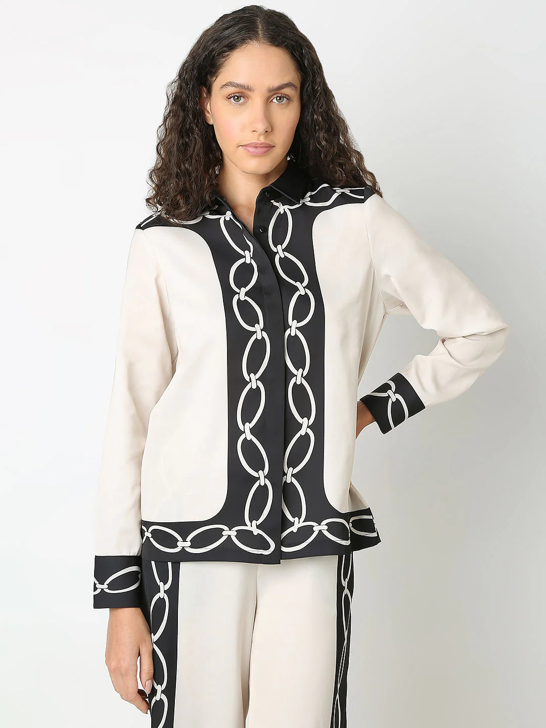 Beige Printed Co-Ord Set Shirt - Image 2