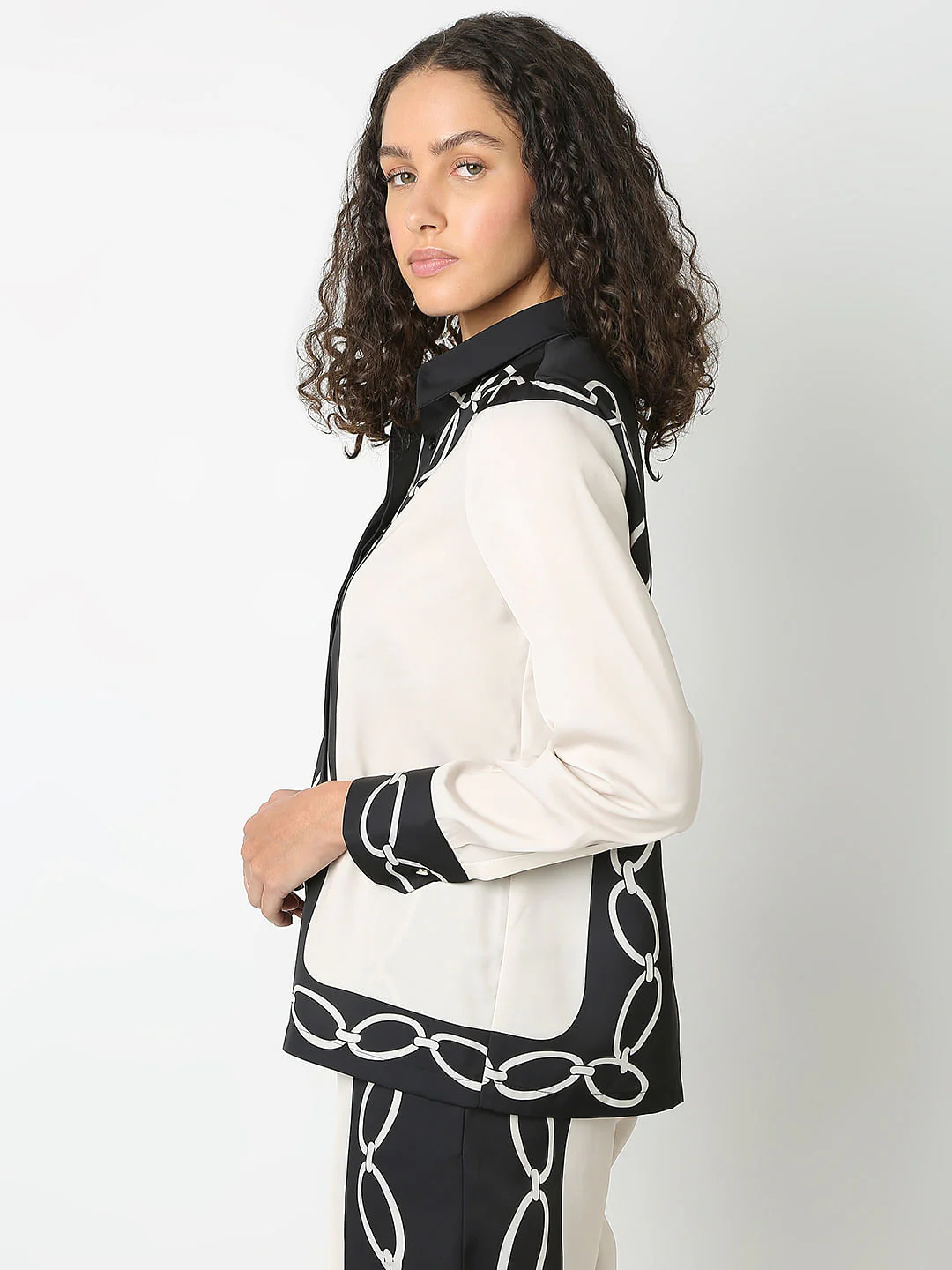 Beige Printed Co-Ord Set Shirt - Image 3