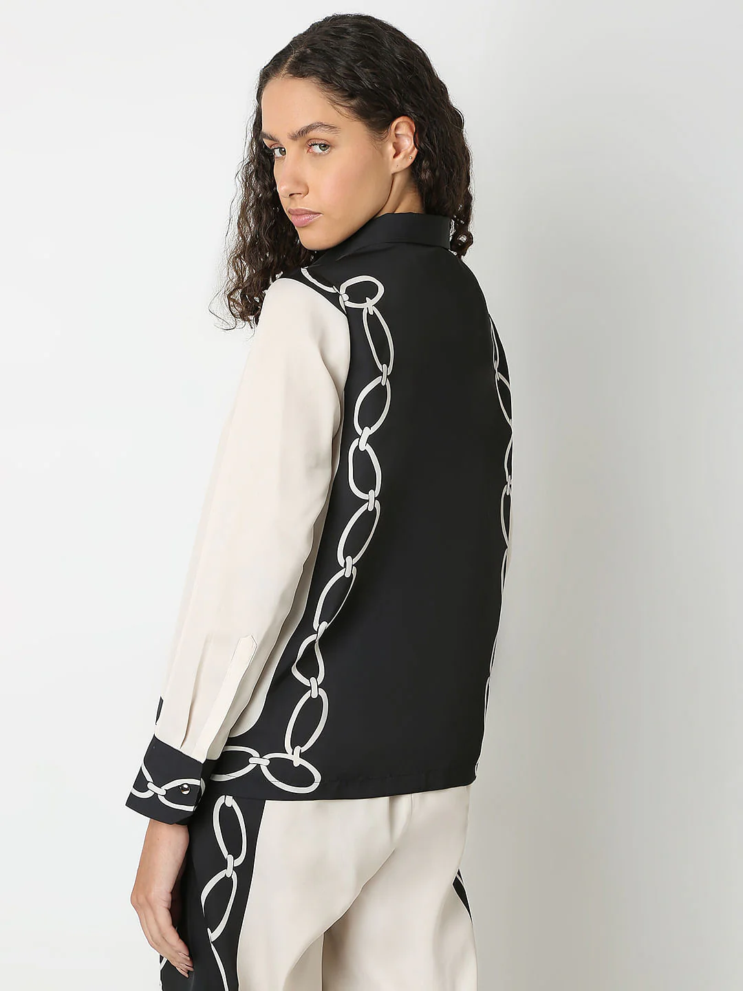 Beige Printed Co-Ord Set Shirt - Image 4