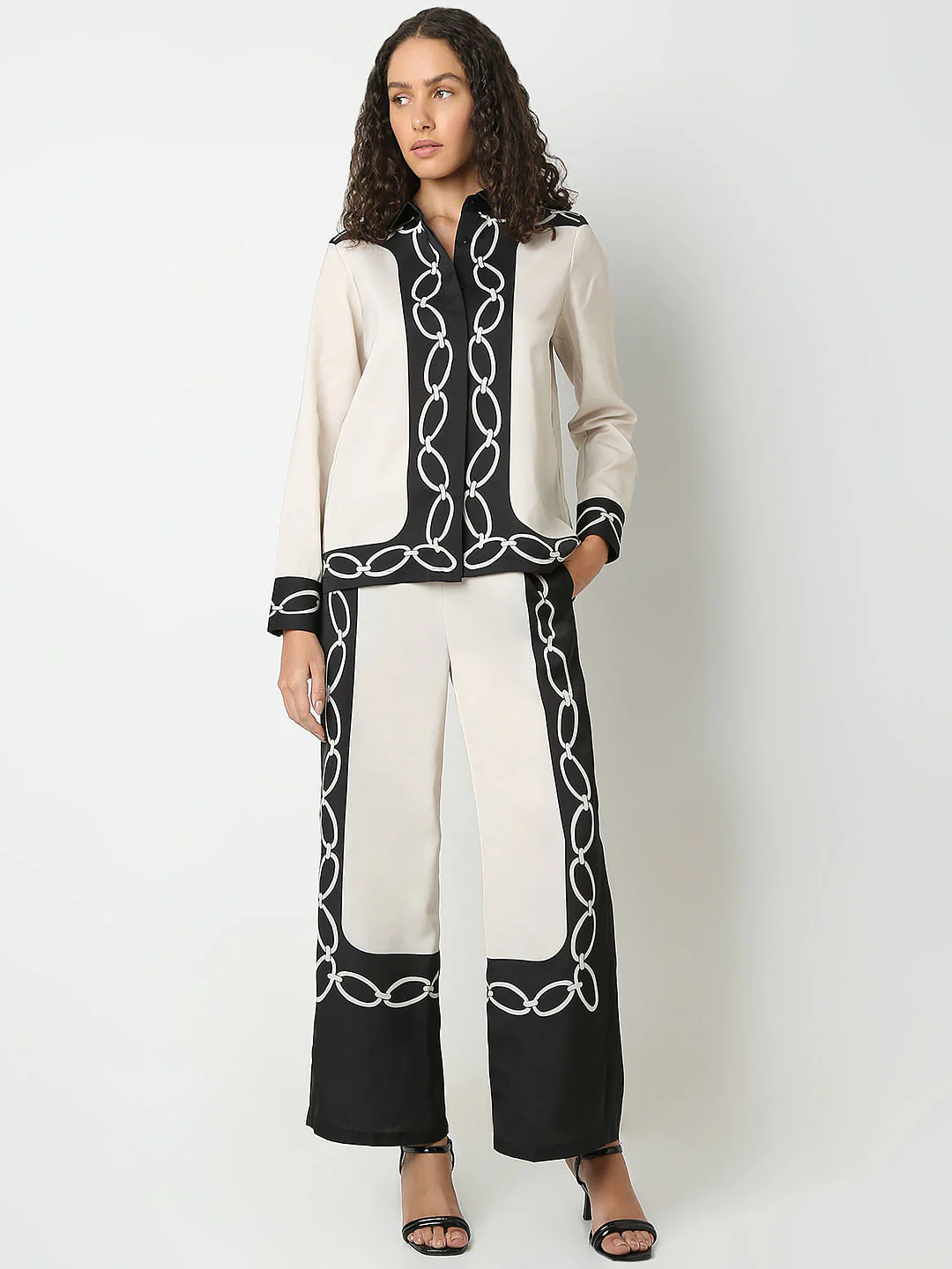 Beige Printed Co-Ord Set Shirt - Image 5