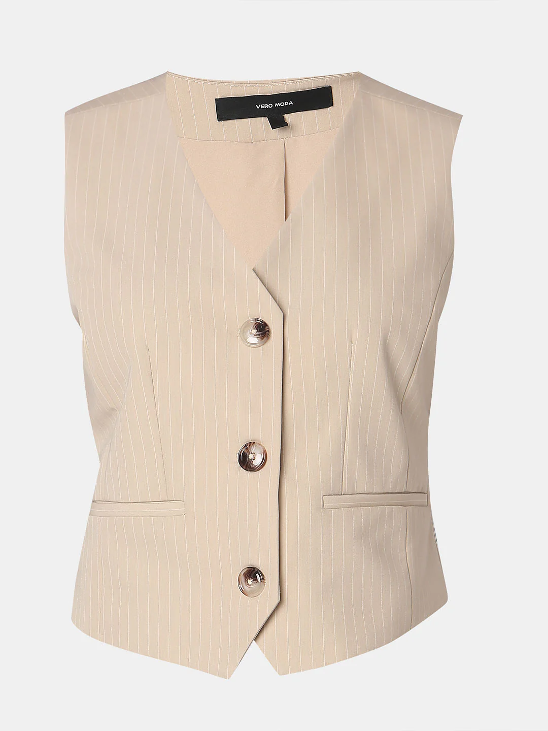 Beige Striped Co-Ord Set Waistcoat - Image 7