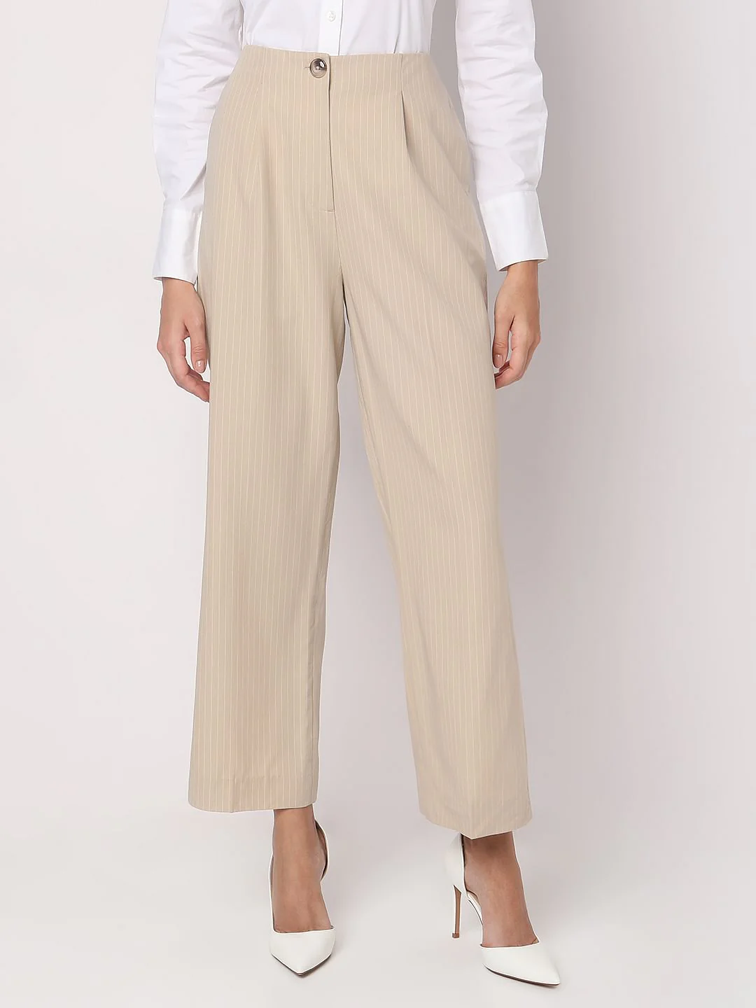 Beige Striped Co-Ord Set Pants - Image 2