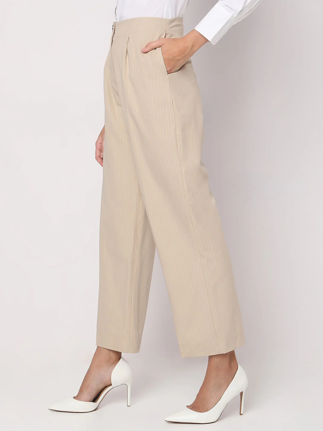 Beige Striped Co-Ord Set Pants - Image 3