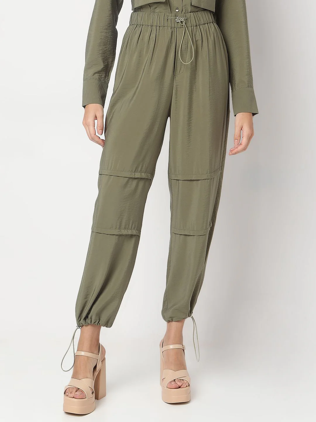 Olive Green Co-Ord Set Parachute Pants - Image 2