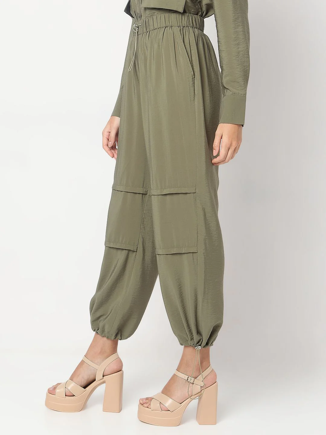 Olive Green Co-Ord Set Parachute Pants - Image 3