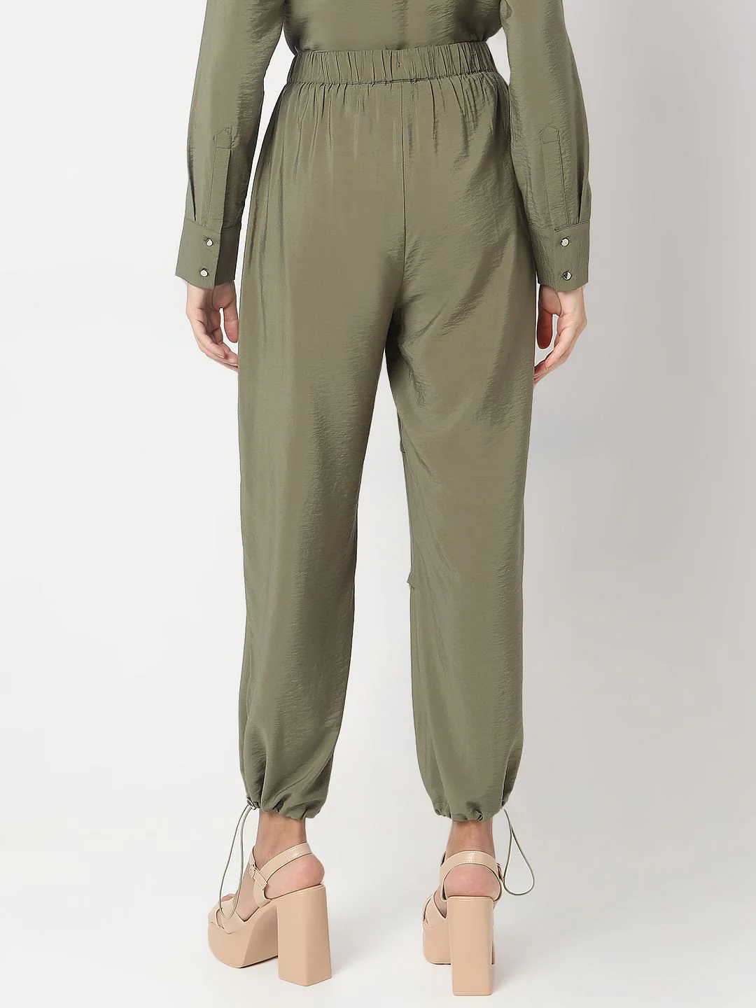 Olive Green Co-Ord Set Parachute Pants - Image 4