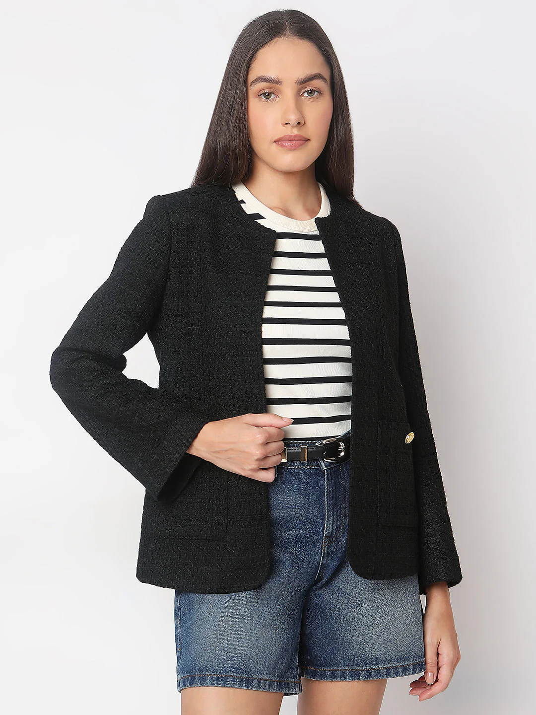 Black Tweed Tailored Blazer - Image 2