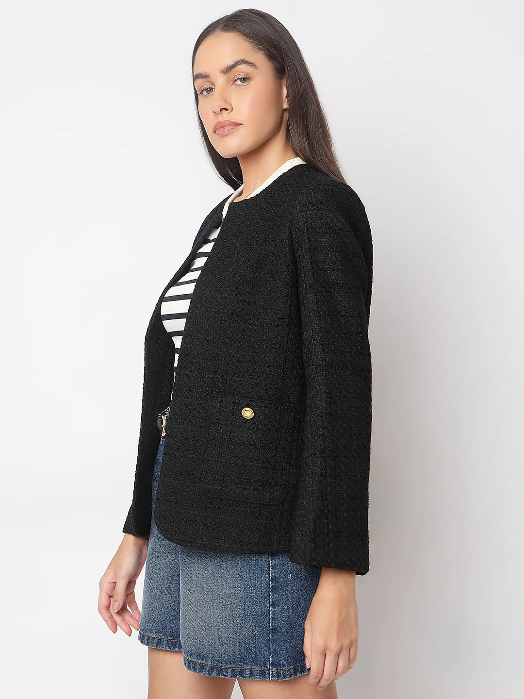 Black Tweed Tailored Blazer - Image 3