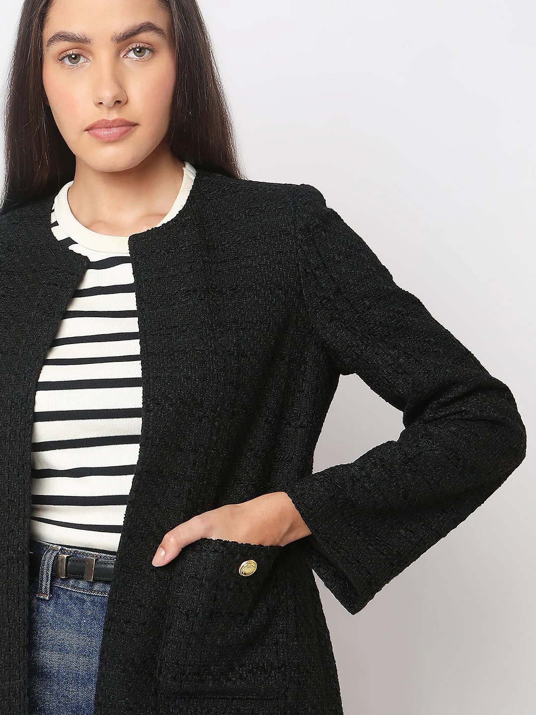 Black Tweed Tailored Blazer - Image 6