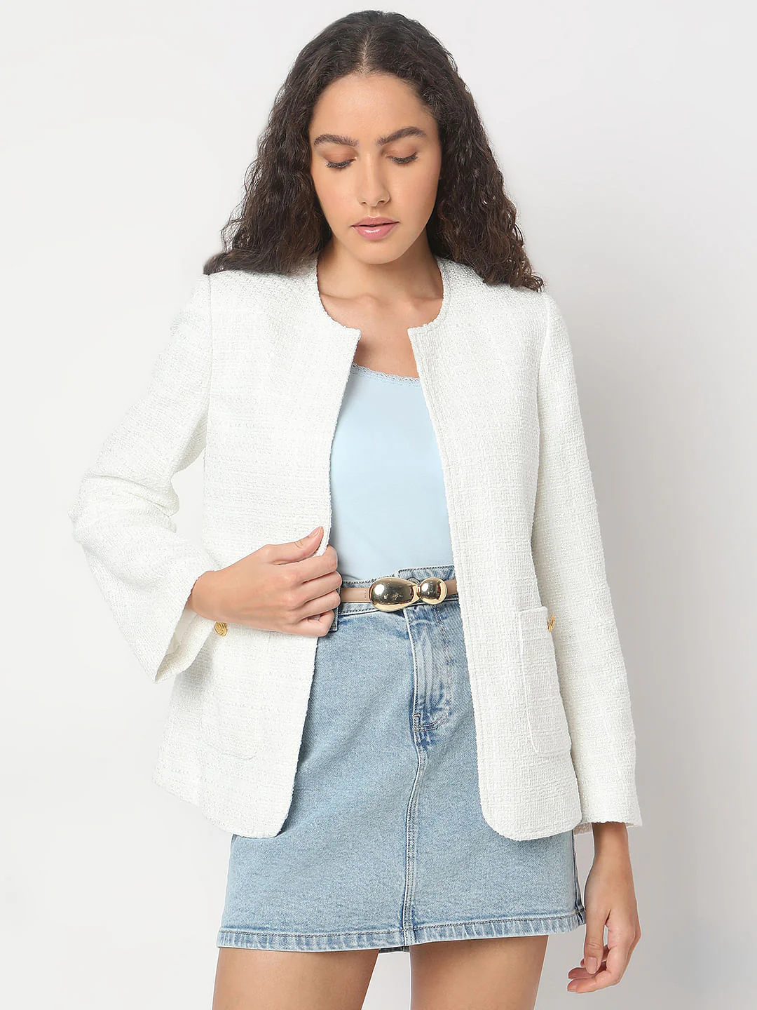 White Tweed Tailored Blazer - Image 2