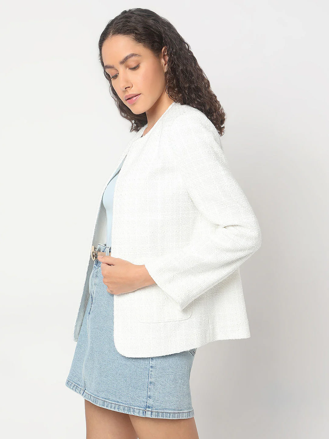White Tweed Tailored Blazer - Image 3