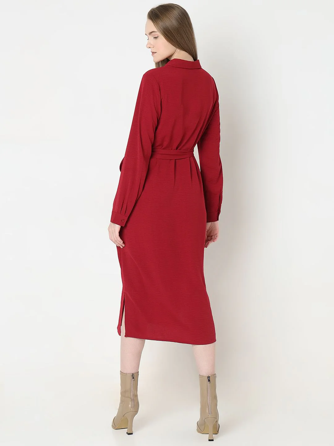 Red Midi Shirt Dress - Image 4