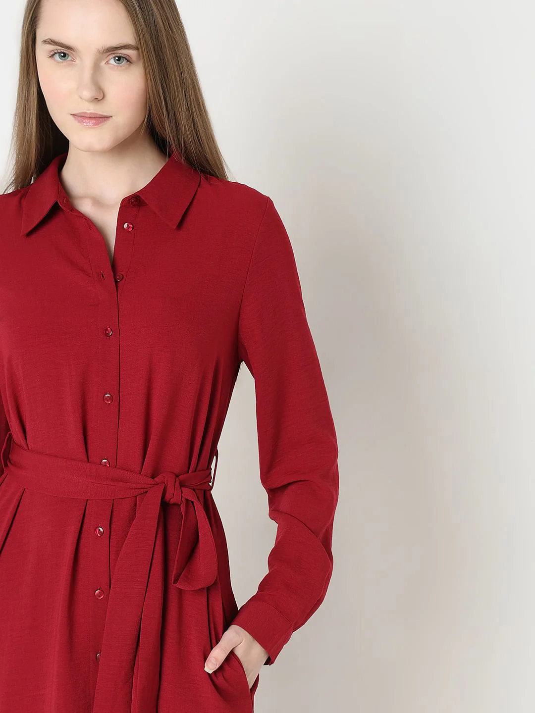 Red Midi Shirt Dress - Image 5