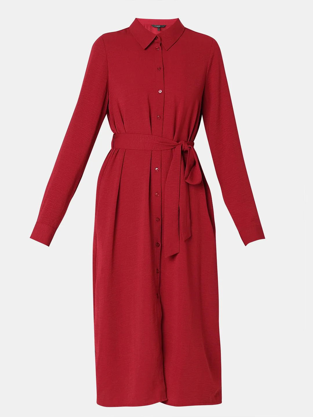 Red Midi Shirt Dress - Image 7