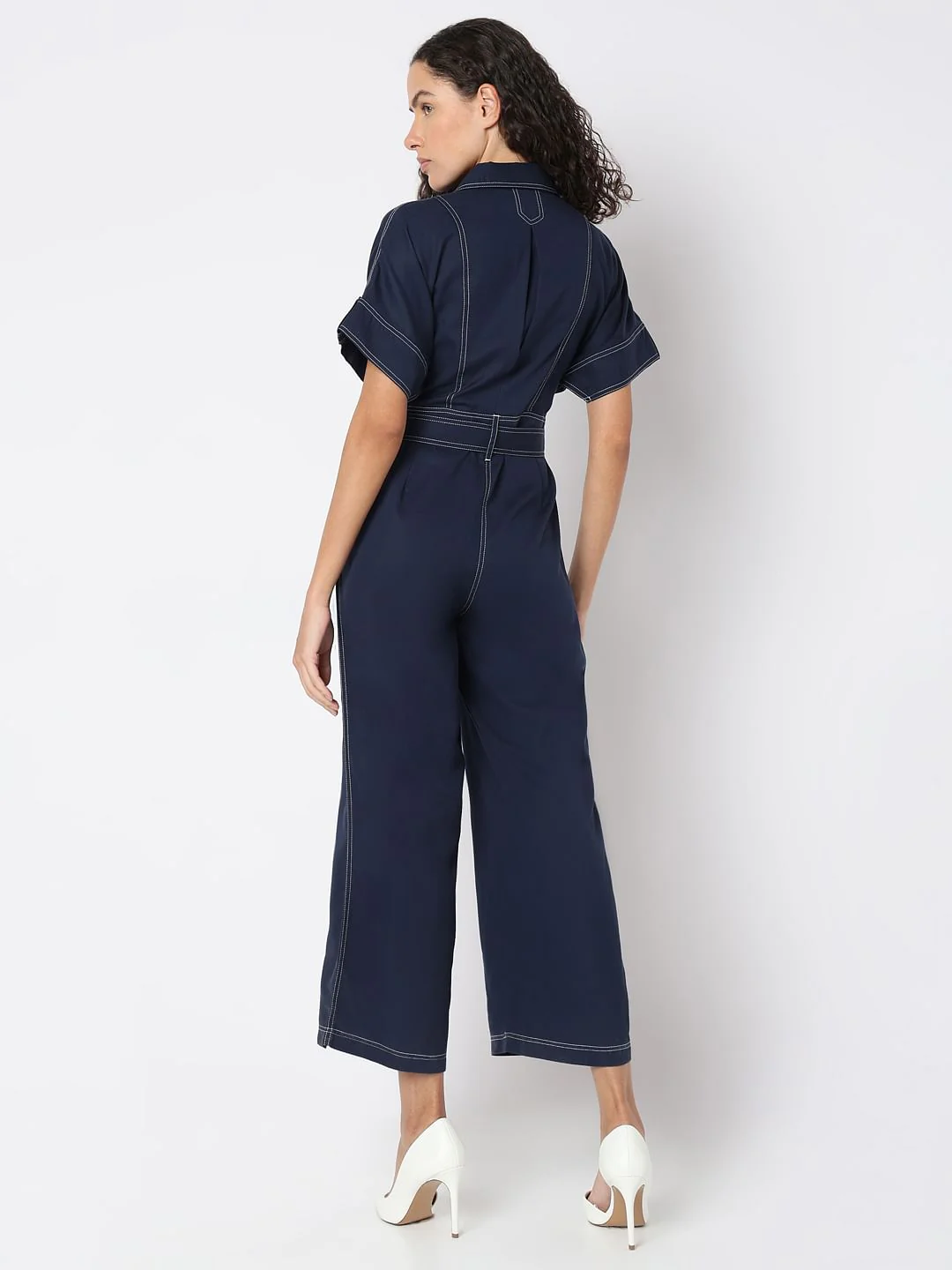 Navy Blue Denim Jumpsuit - Image 4