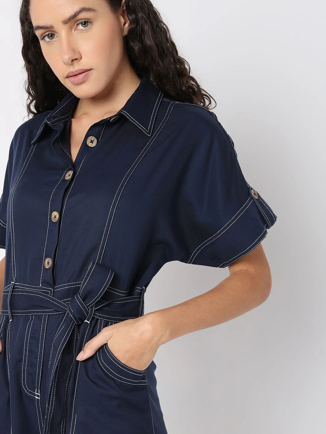 Navy Blue Denim Jumpsuit - Image 5