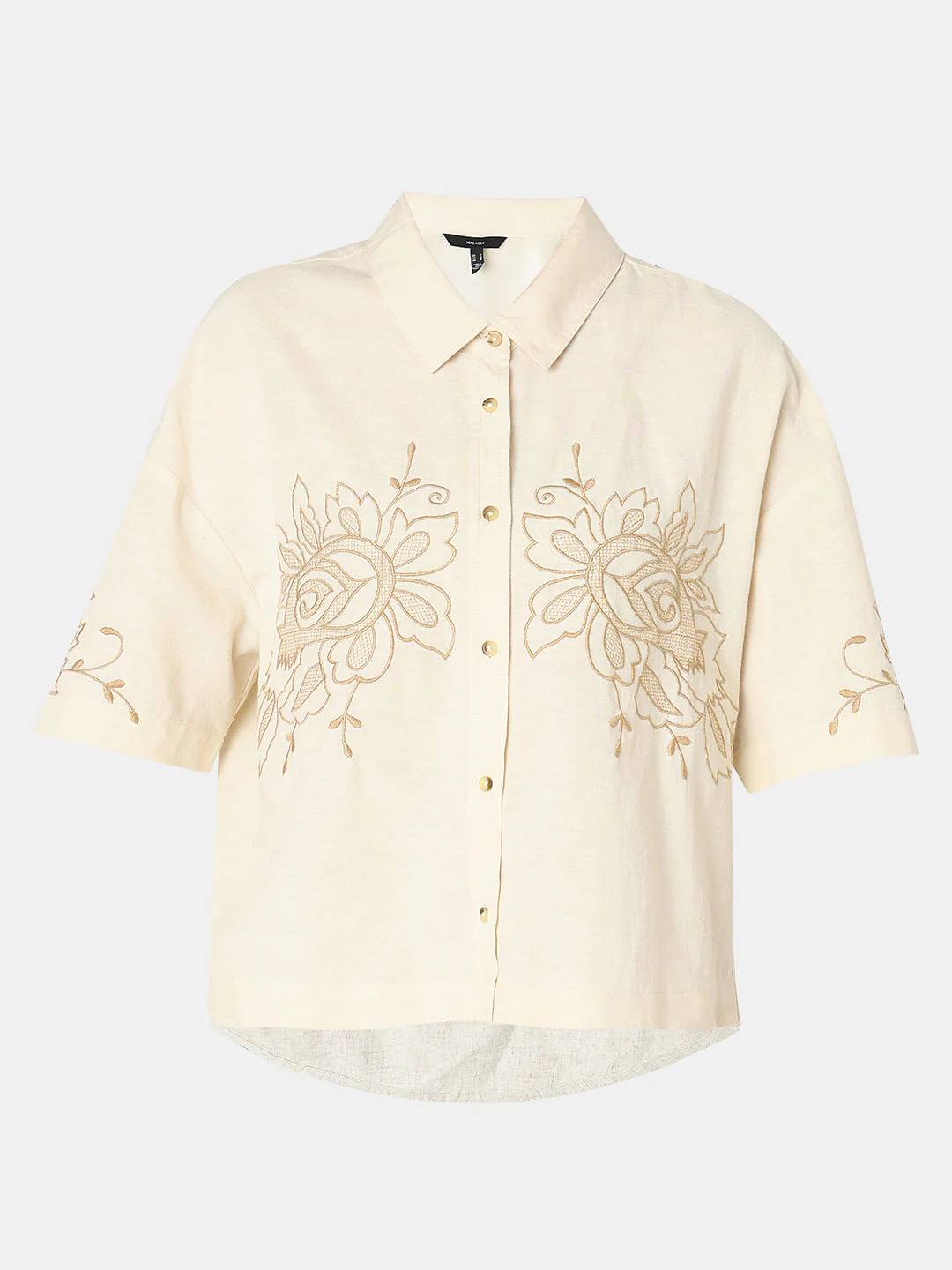 Beige Embroidered Short Sleeves Shirt - Image 7
