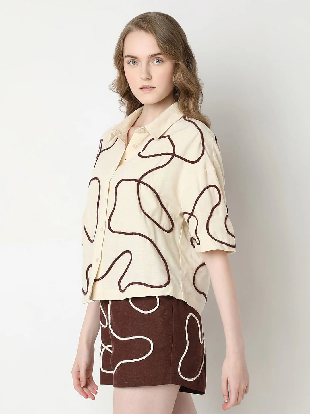 Beige Abstract Cording Co-Ord Set Shirt - Image 3