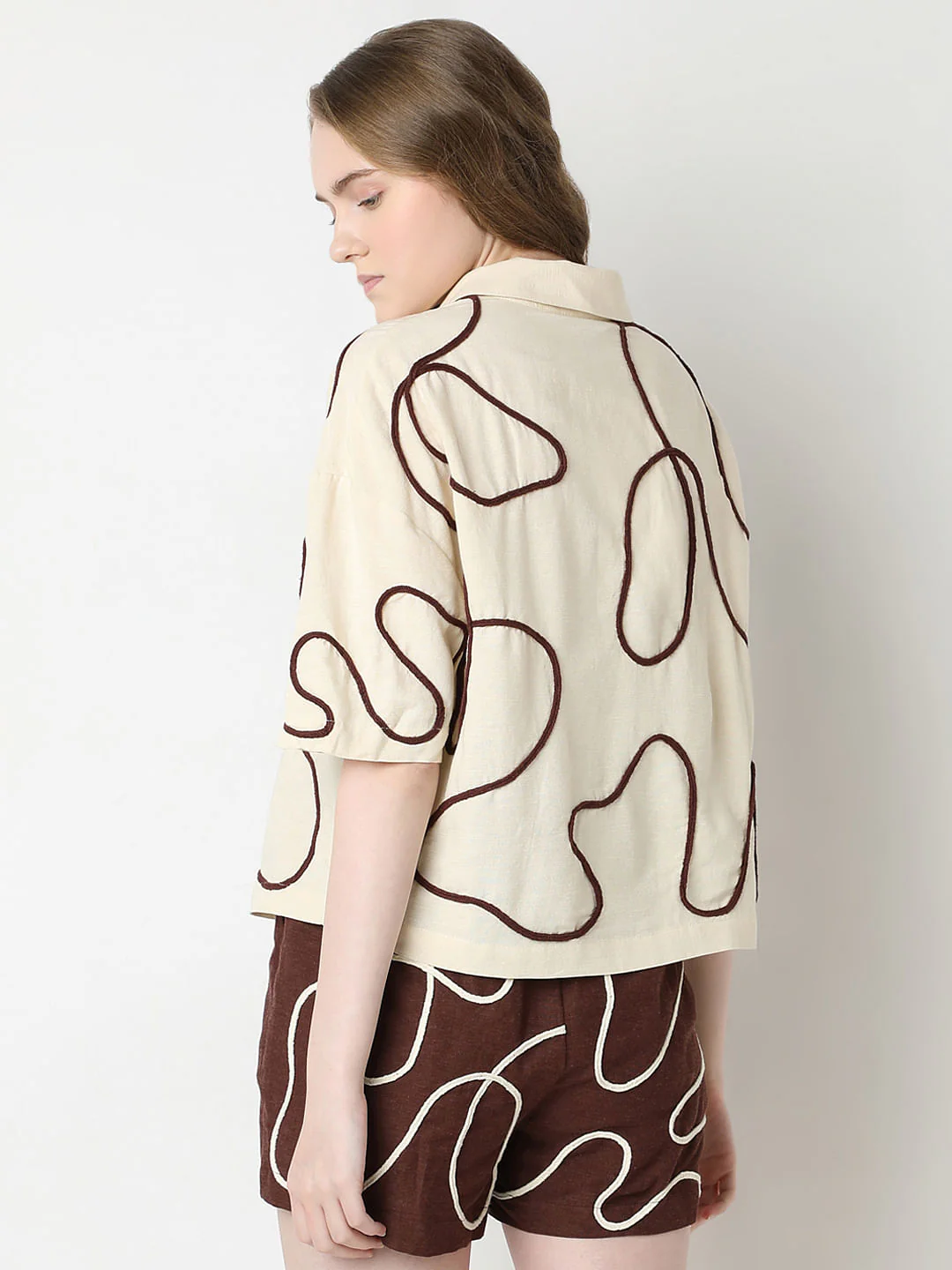Beige Abstract Cording Co-Ord Set Shirt - Image 4