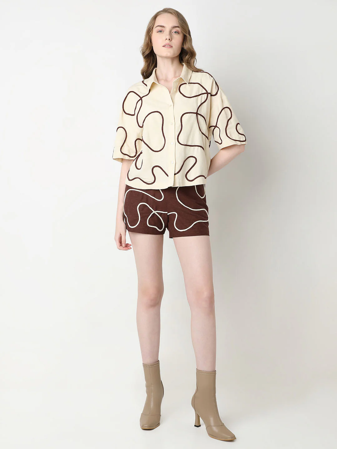 Beige Abstract Cording Co-Ord Set Shirt - Image 5